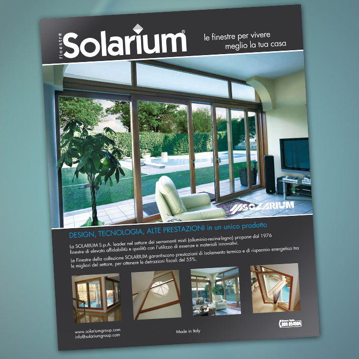 Pagina Pubblicitaria Solarium Infissi Studio Nouvelle Salerno Campania Catalogo Prodotti Marchio Immagine Coordinata Brand Identity Sito Web Eventi Cartelle Colore Newsletter Depliant Fiere